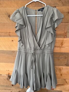 Trixxi Sage Green Ruffle Sleeve Surplice Mini Dress